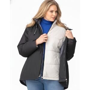 Free Country Jacket 3 In 1 Insulated Hooded Puffer Coat Womens Plus 1X/3X Black